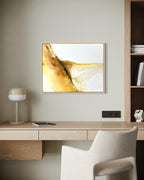 The Dune is abstract acrylic painting inspired the Lake Michigan Sand Dunes shown framed in a modern office by artist Jen Muse