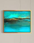 A heavy textured mixed media acrylic painting inspired by the ocean by artist jen muse