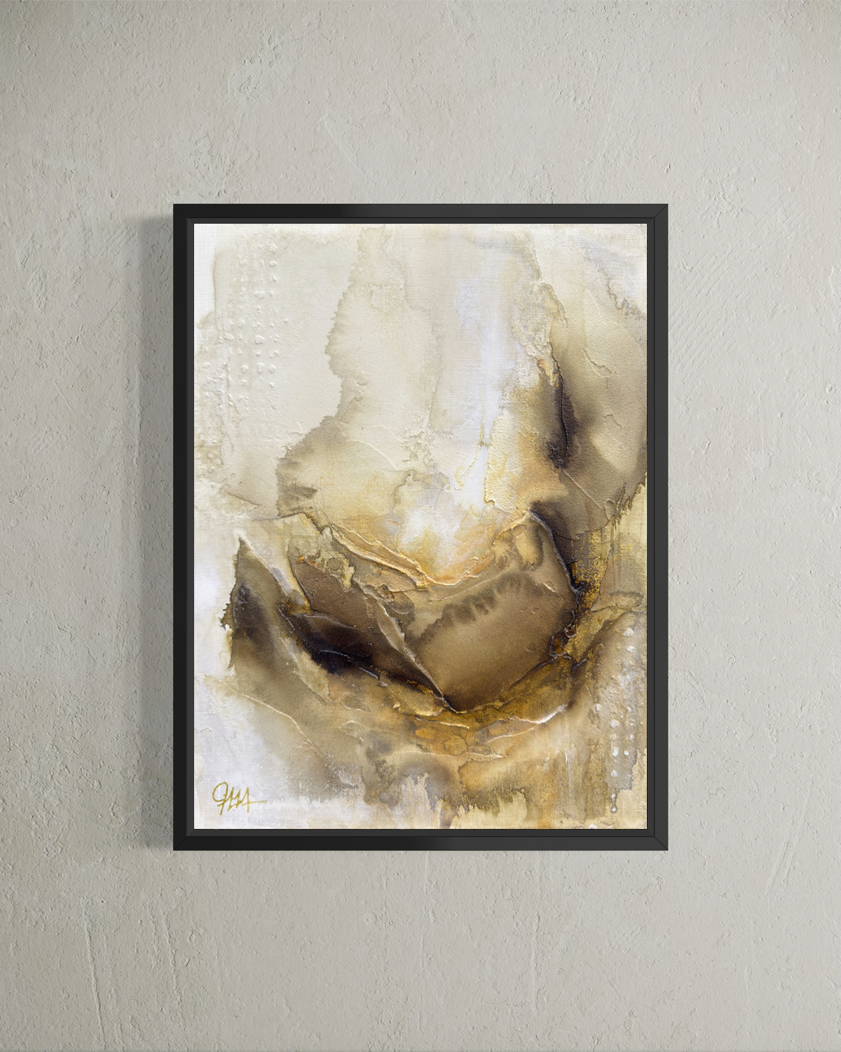 Warm and cozy modern canvas print in black frame