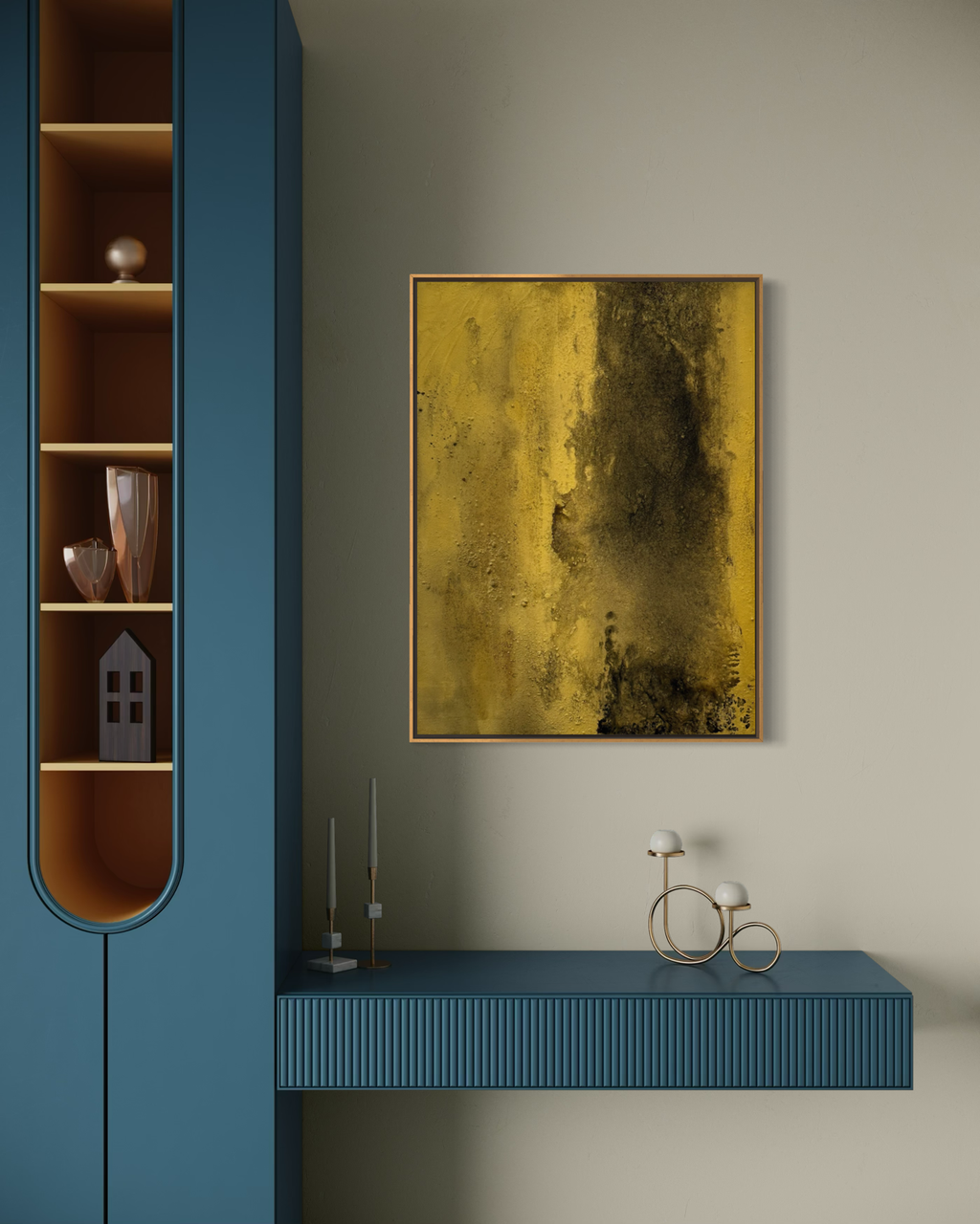 when the dust settles, original charcoal and acrylic painting, shown in a contemporary space by artist Jen Muse