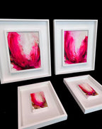Grouping of four pink blooms in white modern frames by artist Jen Muse